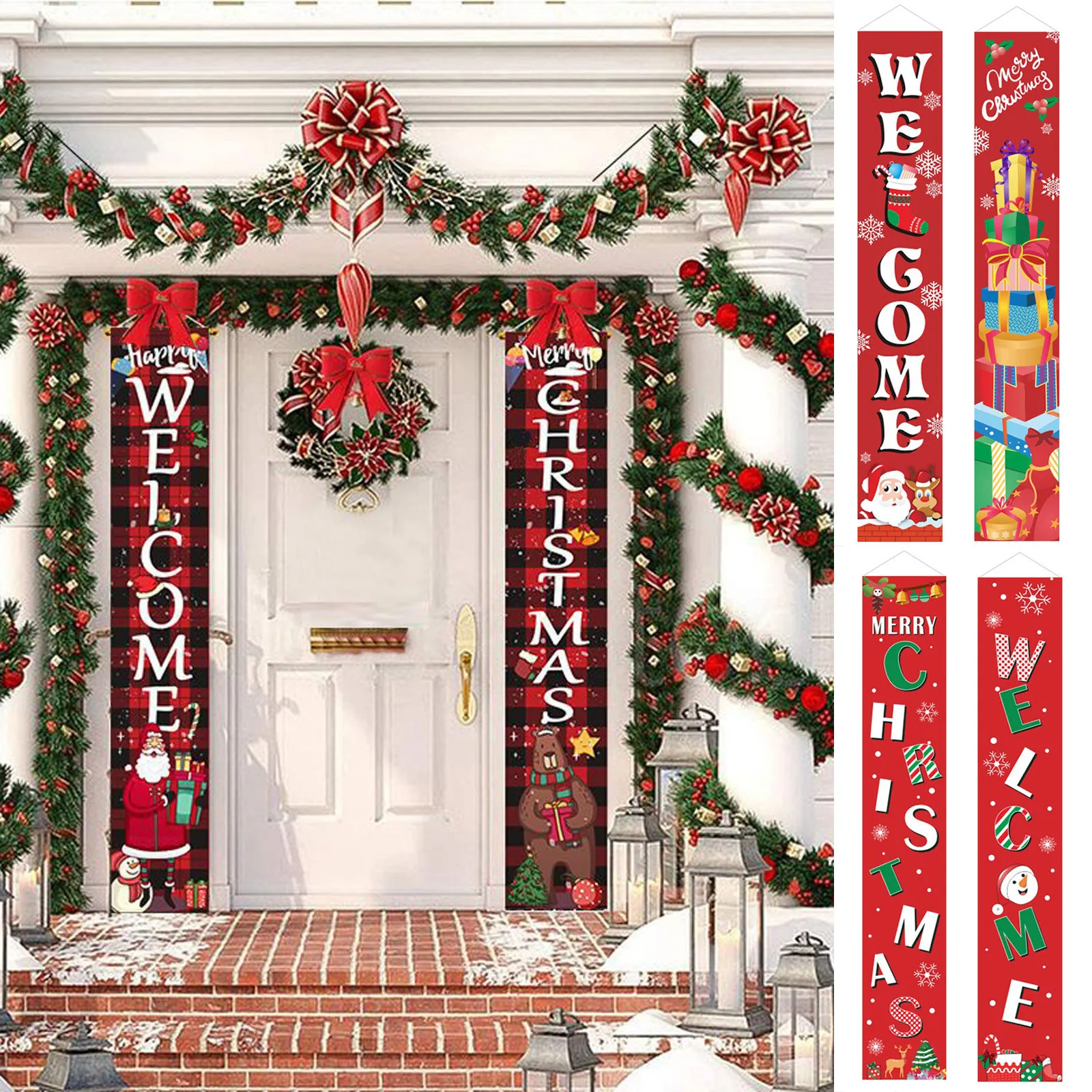 Christmas Curtain Decoration Door Hanging Painting Flag Ornaments #14 | Дом и сад