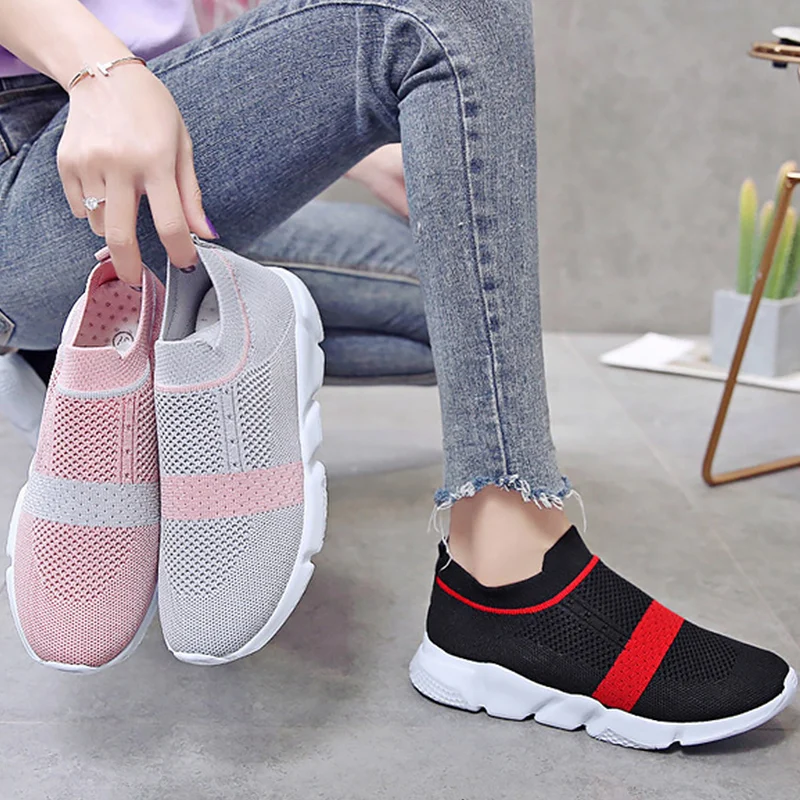 Fashion Mixed Colors Sock Sneaker Women Air Mesh Comfy Chunky Sneakers Woman Slip On Shallow Wedges Shoes For Women