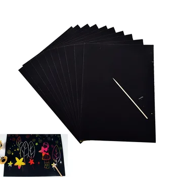 

10Sheets 16K Kids Painting Set Scratch Sheets Paper Colorful Magic Scratch Painting Paper With Drawing Stick Pens Scratch