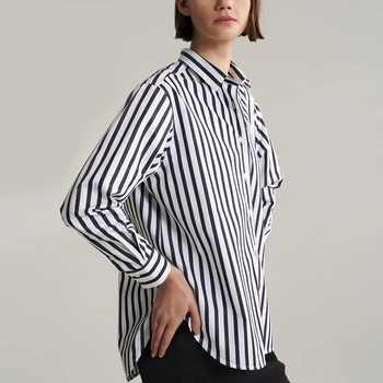 

Women Stripe Shirt Front Short Back Long Oversize Loose Casual Shirt Tops