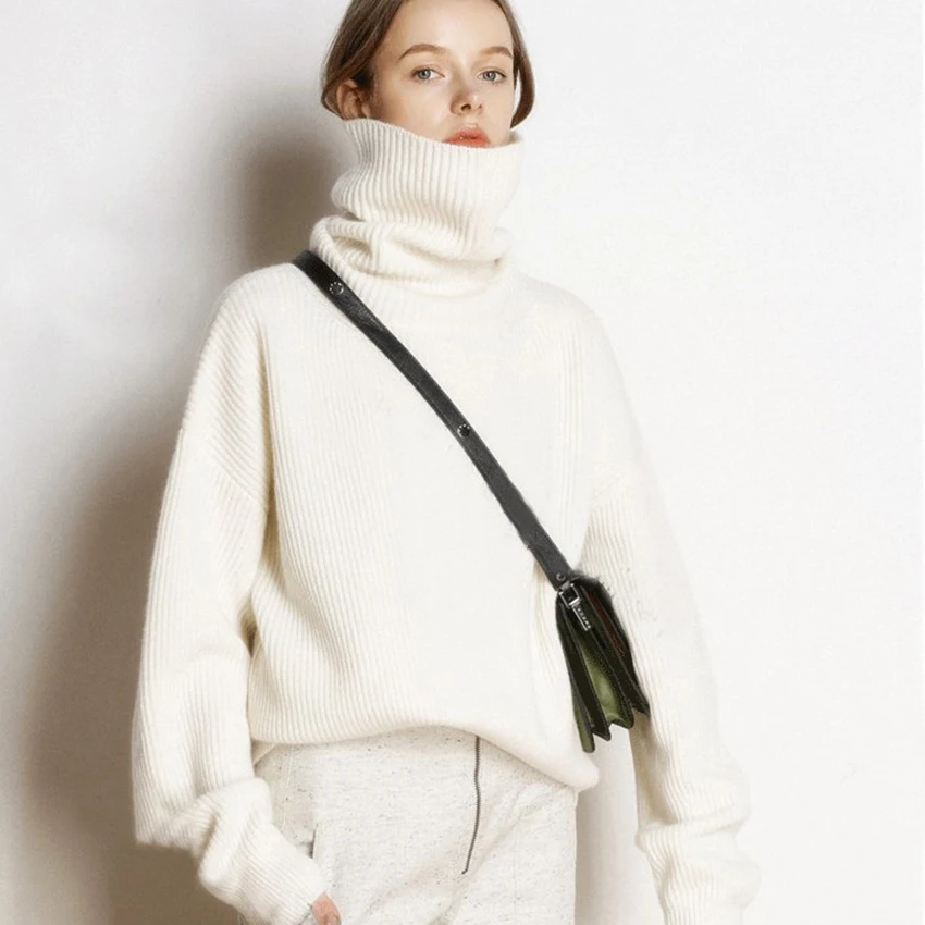 Women Turtleneck Sweaters 100% Wool and Cashmere