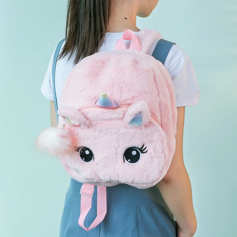 Детский рюкзак с единорогом Kawaii пушистые рюкзаки для детского сада, плюшевая сумка для девочек, детская модная сумка-книжка