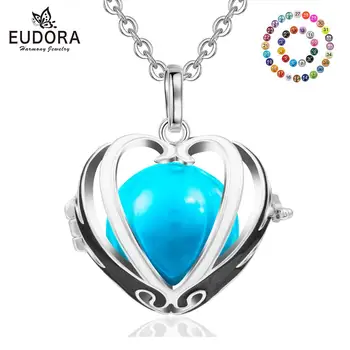 

Eudora 20mm Harmony Bola Ball Necklace Fashion Hollow Heart Shape Locket Cage Pendant fit Inner Ball Women Fine Jewelry K207N20
