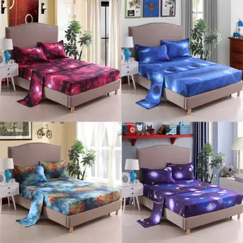 

1Set Full/Twin/Queen/King Beautiful Starry Sky Bedspread Sheet Pillowcase Mattress Cover Bedding Four Corners With Elastic Band