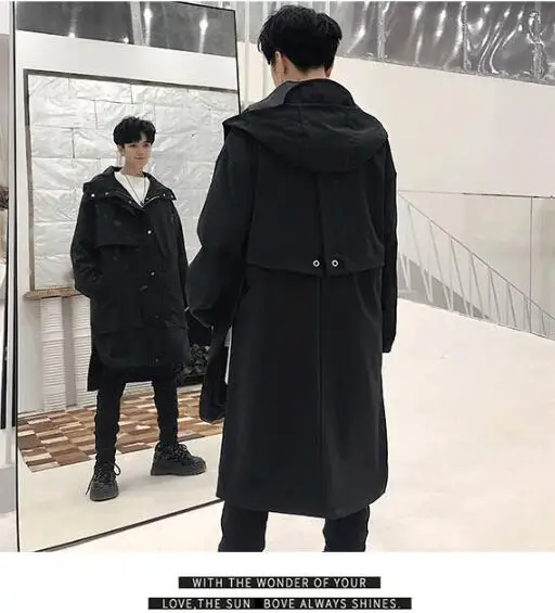 M-xl! Осенняя мода новые модные мужские японские ленивые свободные с капюшоном ветровки повседневные длинные секционные тонкие пальто