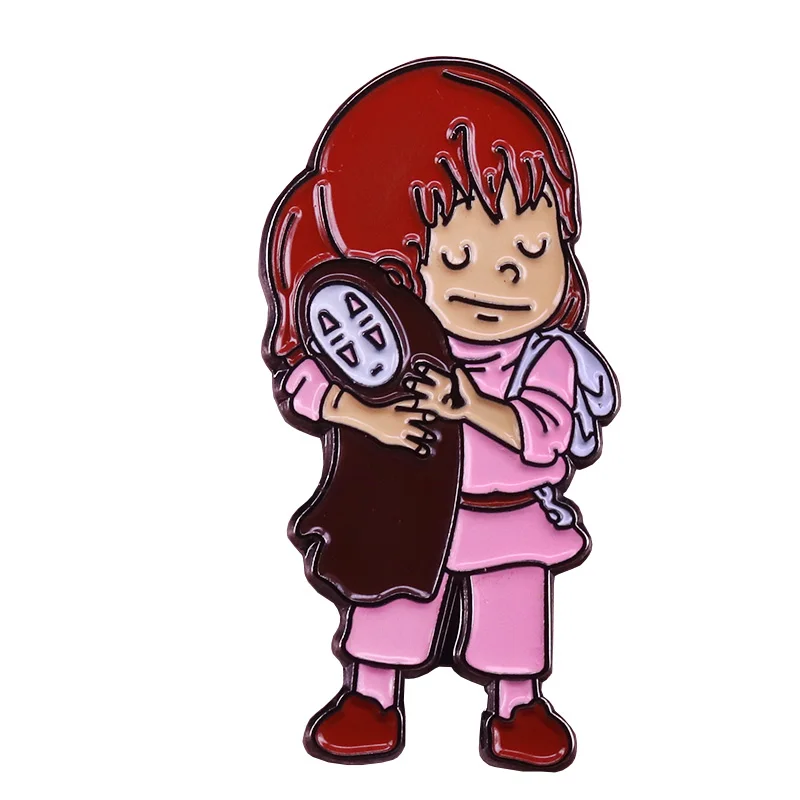 Эмалированный значок Chihiro и no face со спиральным отверстием Милая мультяшная брошь