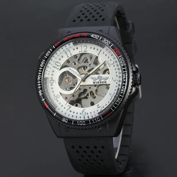 

Winner Winner Brand Men Hollow out Automatic Analog Watch Genuine Leather Watch Dial Back through