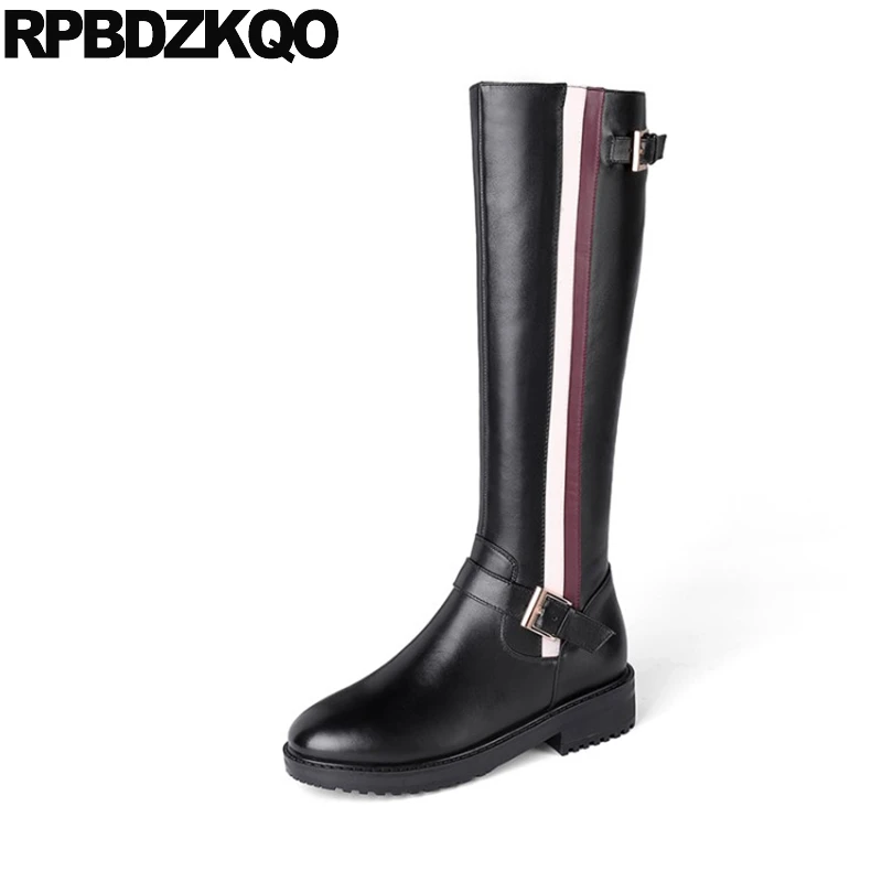 tall boots riding 10 designer shoes women luxury big size plus black fur 34 long brand round toe chunky block knee high new