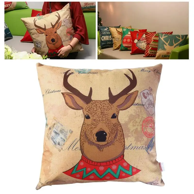 

UNOMOR Christmas Decorations Pillow Cover Cute Reindeer Santa Pillow Case Cushion Cover 45cm x 45cm (Elk)