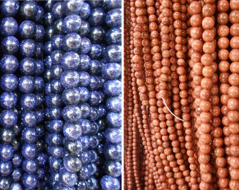 

4 6 8 10 12mm Natural Gold Sand Stone Beads Loose Dark Blue Sandstone Round Beads for DIY Jewelry