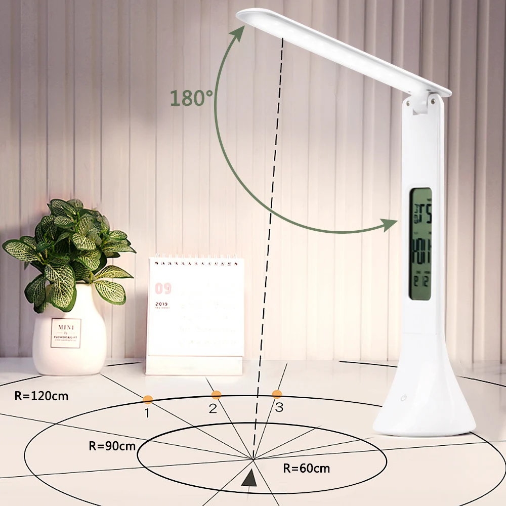 

3-Level Dimmable LED Desk Lamp Foldable Touching Digital Reading Table Lamp With Temperature Alarm Clock Table Calendar