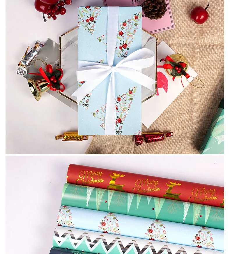 Рождественская подарочная упаковочная бумага DIY Высококачественная упаковочная посылка, изысканная Рождественская елка, олень, перо, напечатанная бумага в рулоне 50*70 см, 1 шт