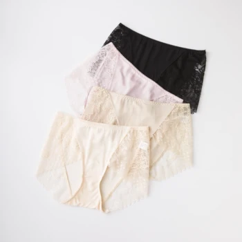 

LECCHEE 2020 natural silk panties for women lingerie femme sexy lingerie women's lace mid waist briefs seamless woman pants
