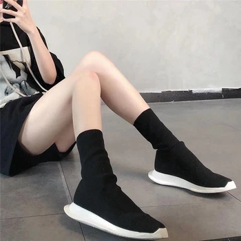 

Stretch Fabric Slip on Motorcycle Short Boots Black Women Sneakers Fashion Original Designer Top Quality Luxury Brand Boat Shoes