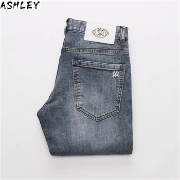 

Jeans for Ripped Men Gray Stretch Streetwear Slim Fitness Ultrathin Breathable Casaul Denim Pants Hip hop Male Biker Jeans 2020