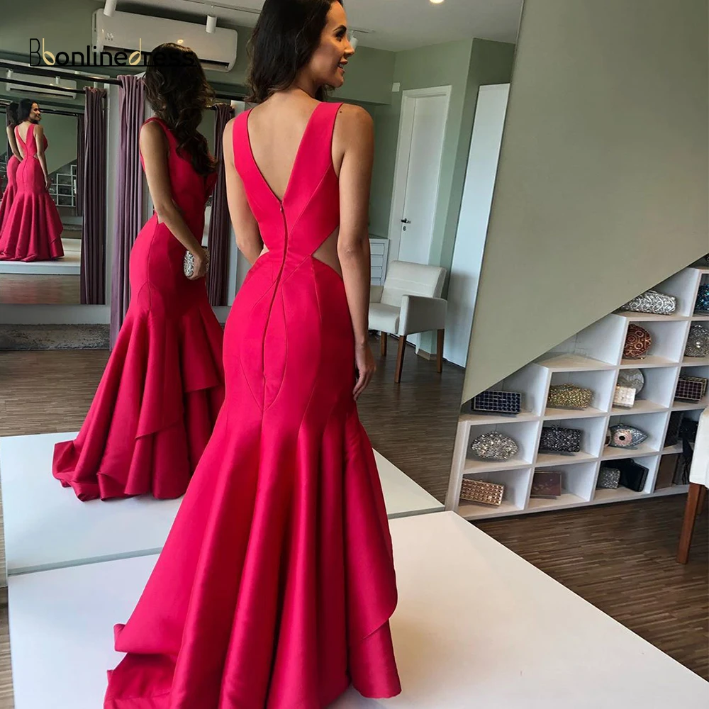 Bbonlinedress красные вечерние платья с длинным v-образным вырезом без рукавов Русалка вечернее платье очаровательное вечернее платье robe-de-soiree