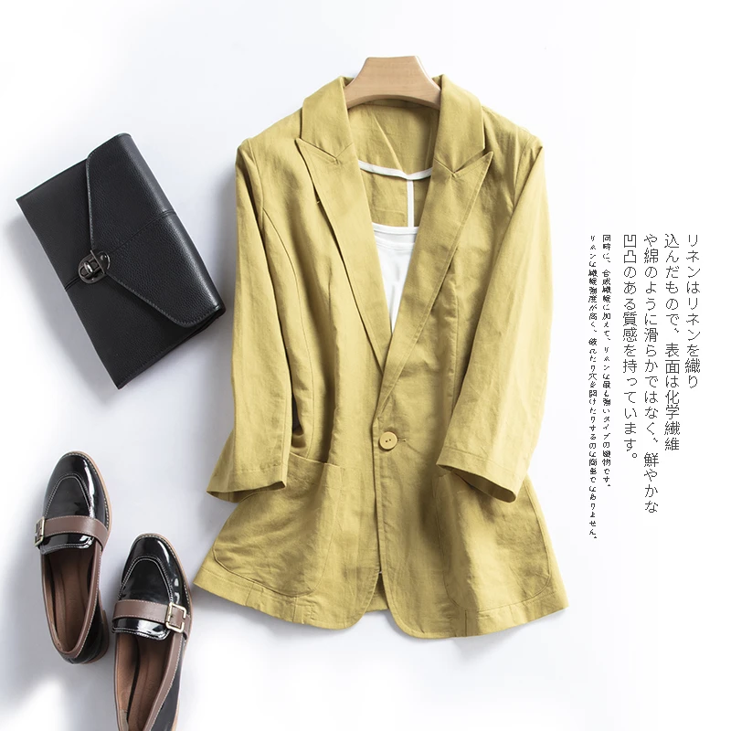 Chaqueta ajustada de y algodón para mujer, traje liso de estilo para oficina, primavera verano, 2019|Chaquetas| -