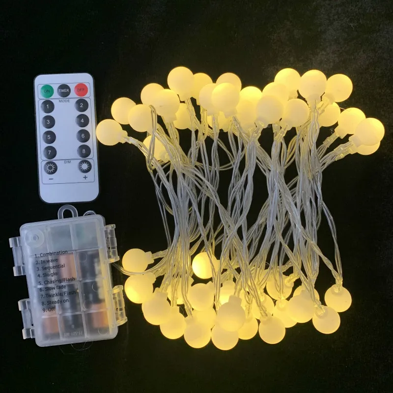 5M  LED Matte Balls String Fairy Lights Outdoor Waterproof Remote Control Battery Christmas For Garden Wedding  Deco