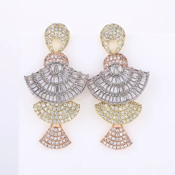 

VERY GIRL Luxury Three Tone Gold Dangle Earrings Trendy Cubic Zircon Earrings for Wedding Engagement Party Earrings Women