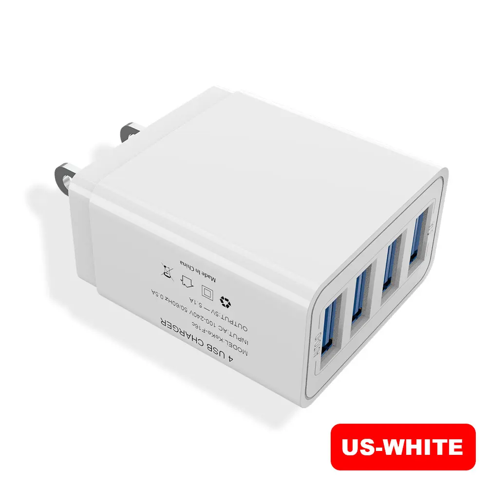Зарядное устройство Vanniso EU US UK с разъемом USB для iphone 7 X Xiaomi mi9 note7, универсальное зарядное устройство с 4 портами для samsung A70 huawei, настенный адаптер - Тип штекера: US Plug White