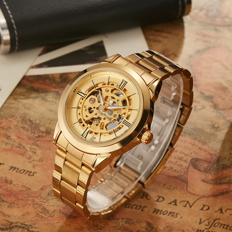 

Gorben Gold Steel Stap Fashion Luxury Wristwatch Mens Watch Automatic Mechanical Watch Business Sport Male Clock