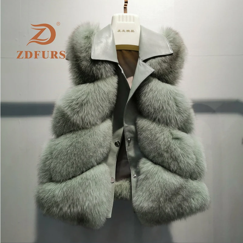 ZDFURS* Женский жилет из натурального Лисьего меха с воротником из натуральной овчины, женский жилет без рукавов, женский зимний жилет