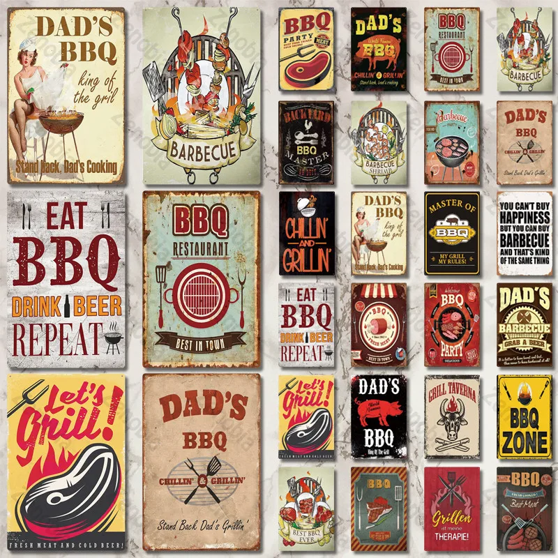 Dads BBQ ZONE SIGN Vintage Style BBQ Sign Barbecue Wall Plaque Sign 
