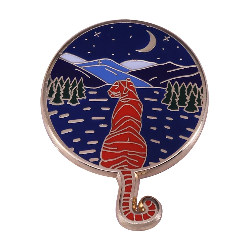 Night landscape tiger brooch nature adventure fans beautiful accessory