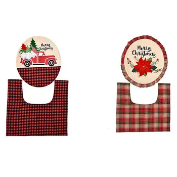 

2PCS/Set Premium Flannel Christmas Toilet Seat Cover Soft Washable Toilet Seat Cover Floor Blanket Bathroom Decor Accessories