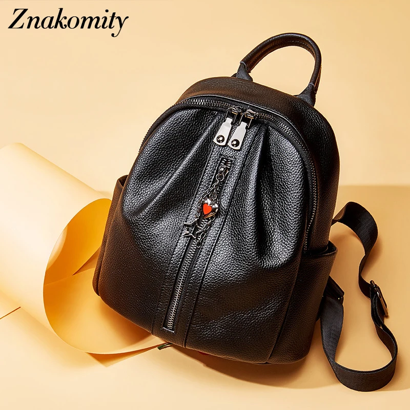 

Znakomity Casual Soft Genuine Leather Women Backpack Small Girl School Backpack Preppy Style Black Rucksack for Girl School 2019