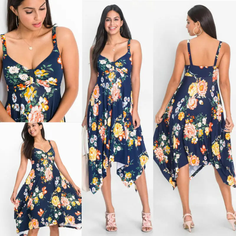 Women's Sling Floral Long Summer Dress arrival Boho V-neck Sleeveless Evening Beach Party Maxi Dress Casual Summer Dress Vestito