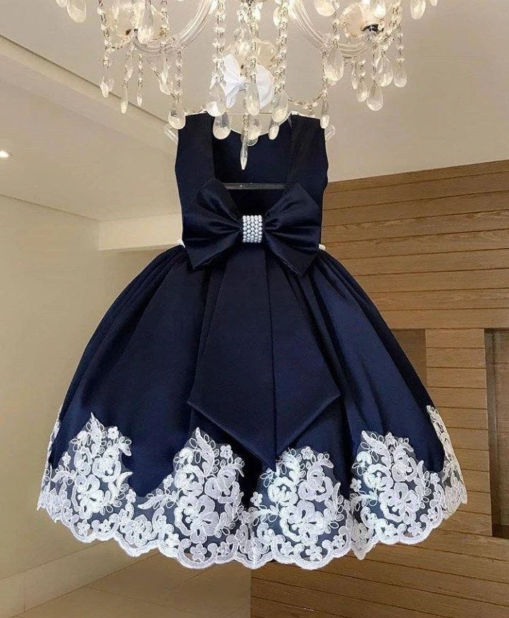 navy and white lace dress