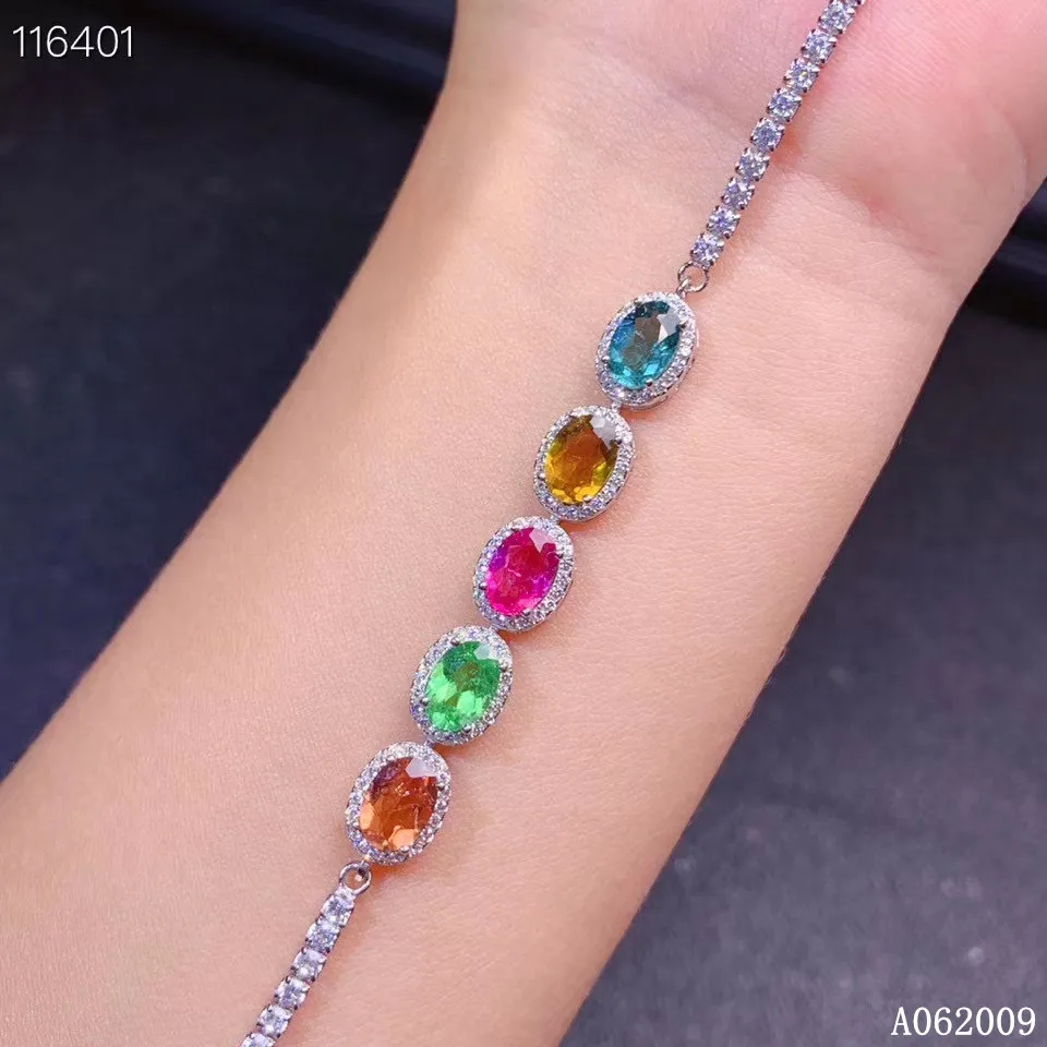 

KJJEAXCMY fine jewelry 925 sterling silver inlaid natural tourmaline bracelet noble girl hand bracelet support test