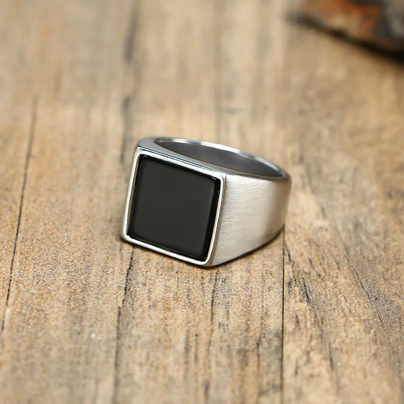 Stainless Steel Ring Signet Ring Finger Ring Ring for Men Stainless Steel Square Signet Ring Black Enamel Men's Pinky Rings Gents Jewelry