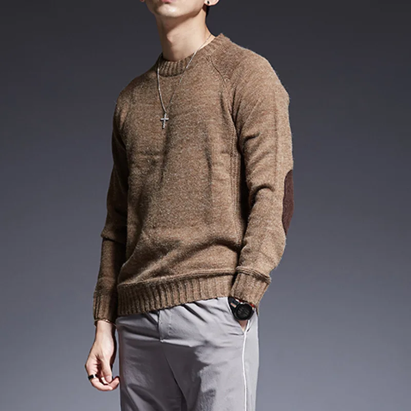 

2020 Pullover men's College Style Patch color contrast and thickened Crew Neck Sweater men's fashion thick sweater knitwear 0023
