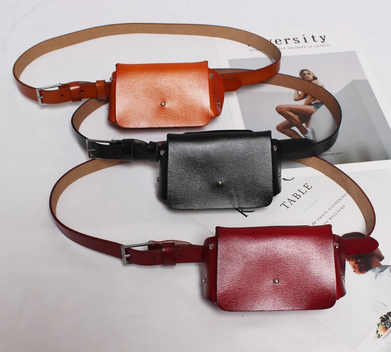 Genuine Leather Women Waist Bag with Leather Belt Lady Fanny Pack Mini Disco Belt Bag Luxury Evening Party Chest Bag Female