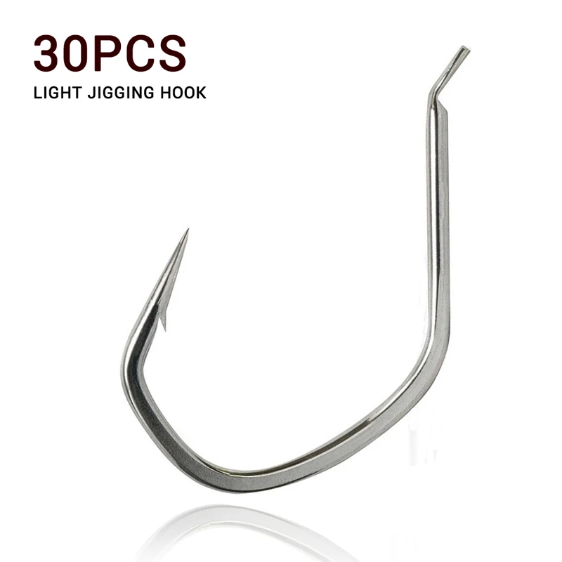 

30Pcs Light Jigging Hook 1/0 2/0 3/0 4/0 Metal Jig Hooks For Saltwater Slow Jigging Light Game Ice Fishing Fish Accessories