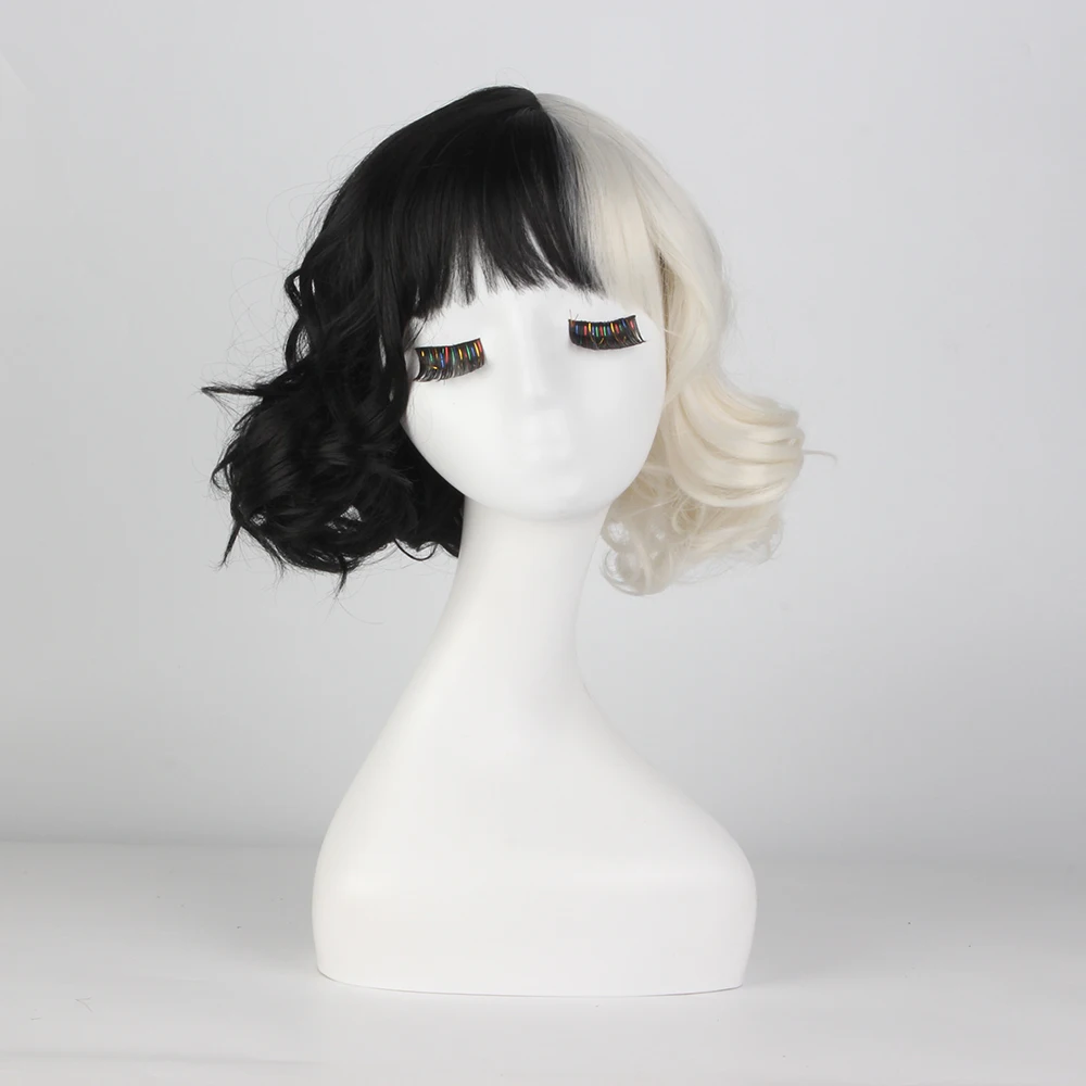 YIMIANJUQUAN Movie Cruella Wig Half Black And White Wigs For Costume Cosplay Women Girls Short Curly Hair Cute Party Halloween -Zentai shop online Ha82a8cf8fcc0432d90e708dccefb66a99.jpg