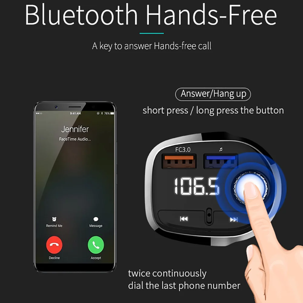 Onever T61 12V Bluetooth 4,1 Mp3 музыкальный плеер беспроводной fm-передатчик автомобильный комплект Hands-Free Быстрый usb-переходник для зарядки