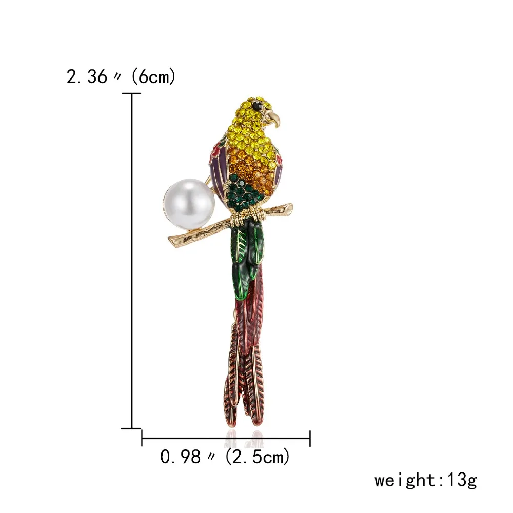 Ринху эмалевый попугай птица брошь булавки для женщин горный хрусталь животное птица Броши Одежда значок для шарфа шпильки ювелирный подарок