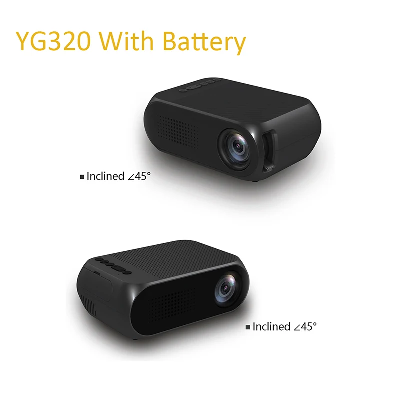 black with battery Высокое качество светодиодный проектор YG320 фокус объектива 1080P 3D визуальный 80-дюймовый Экран дома Театр интеллектуальное автомобильное зарядное устройство с двумя Proiector мини светодиодная - Цвет: black with battery