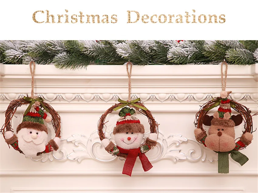 Милый Рождественский венок Санта-Клауса из ротанга, украшение снеговика, Рождественская гирлянда, вечерние украшения на Рождество, украшение для дома