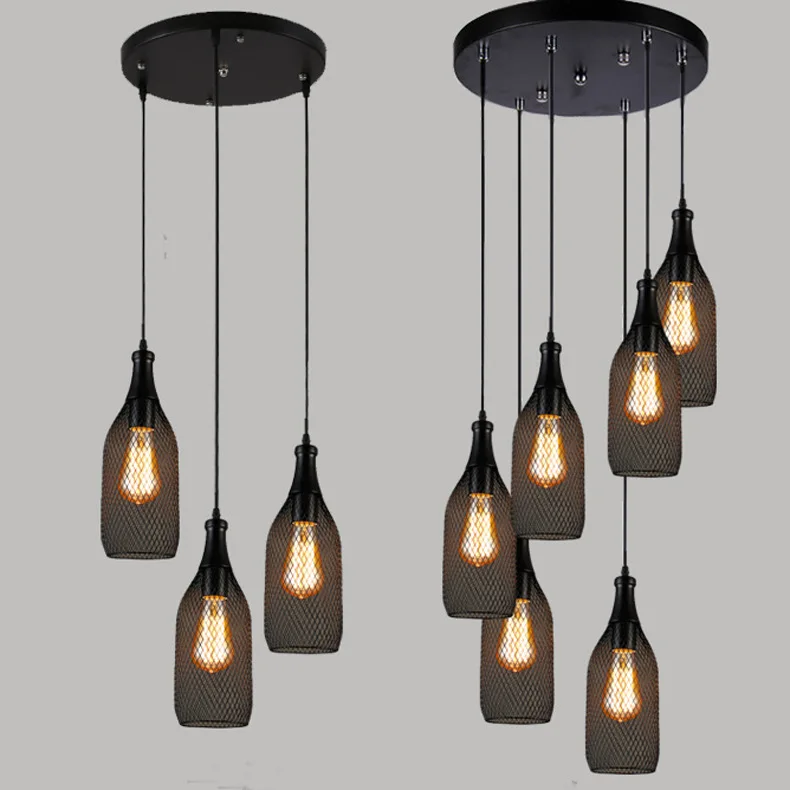 

Retro Iron Art Restaurant Chandelier Personalized & Creative Bar Counter Wine Bottle Decorative Lamps Industrial-Style Hot Sales