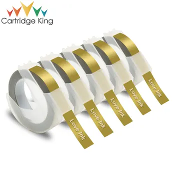 

5 rolls Dymo 3D Embossing Tape Compatible for Motex E101 Printer Ribbons 9mm white on gold for 1610 1880 12965 Label Printers