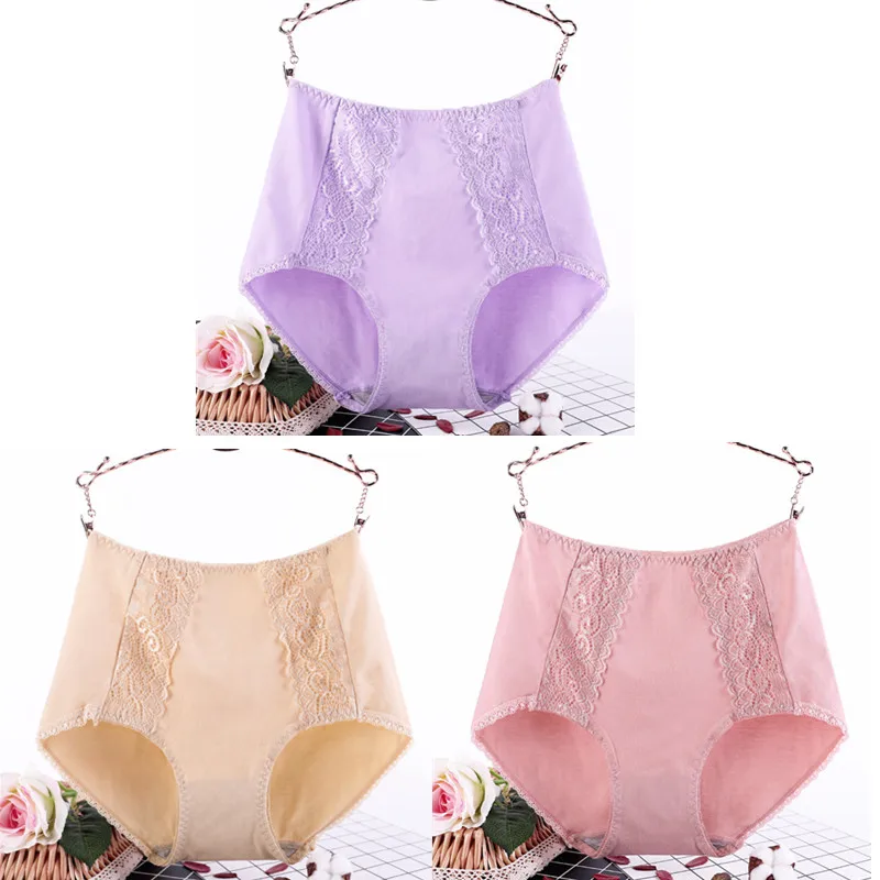 purple skin mei red 3 шт./лот, XL-6XL, плюс размер, женские трусы высокого качества, удобные, хлопок, высокая талия, нижнее белье, женские сексуальные кружевные трусики 3353 - Цвет: purple skin mei red