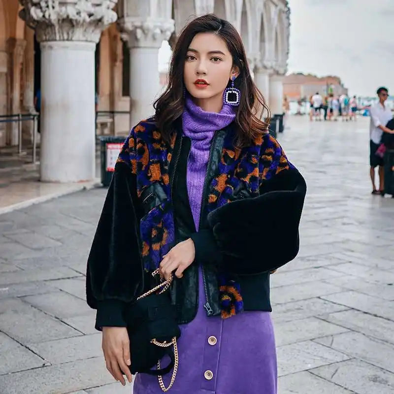 

2019 Winter Warm Jacket Women Wool Wide-waisted Thick High Street Print Coat