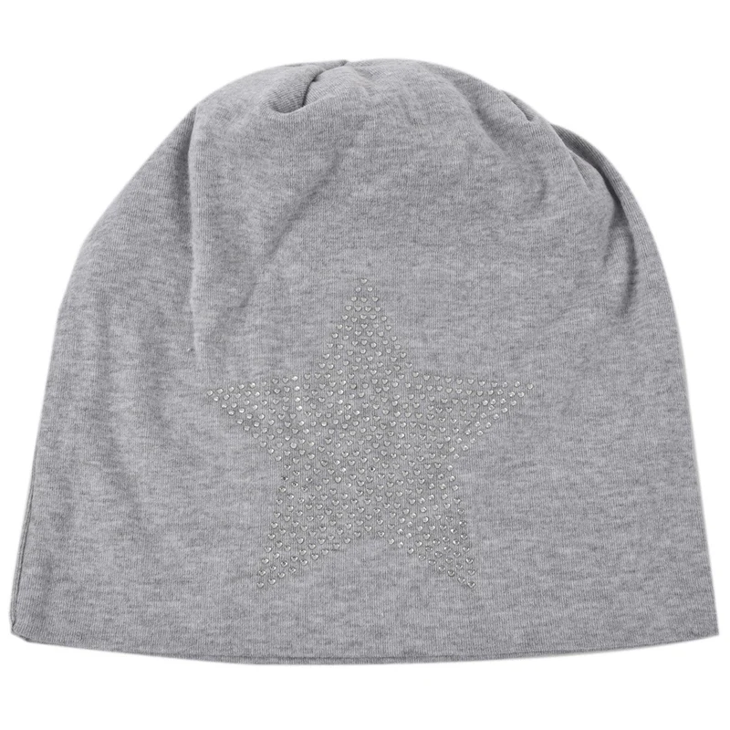 Gray Unisex Men Women Classic Star Rhinestone Slouch Beanie Cap Cotton Hat - Цвет: Gray