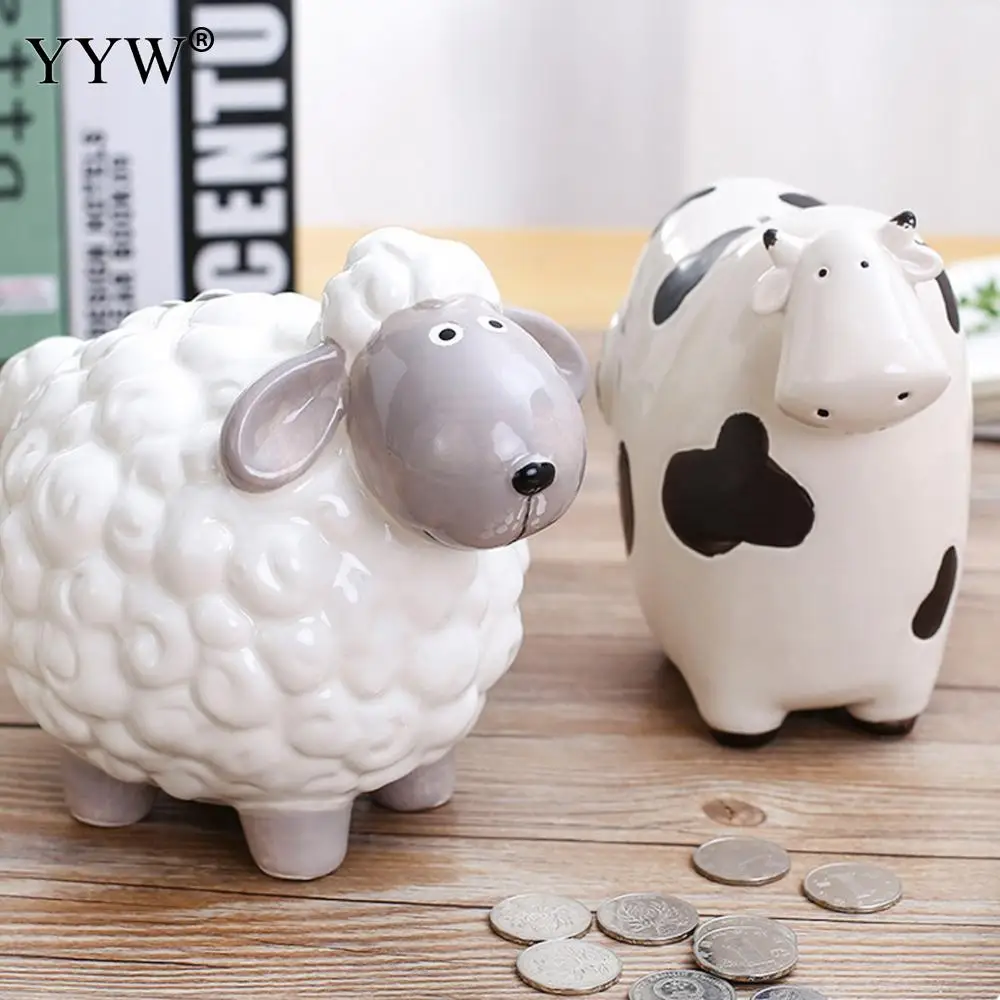 

Creative Cow Sheep Porcelain Piggy Bank Money Box Coin Jar Coin Saving Pot Children Toy Birthday Gift Money Box Saving Bank