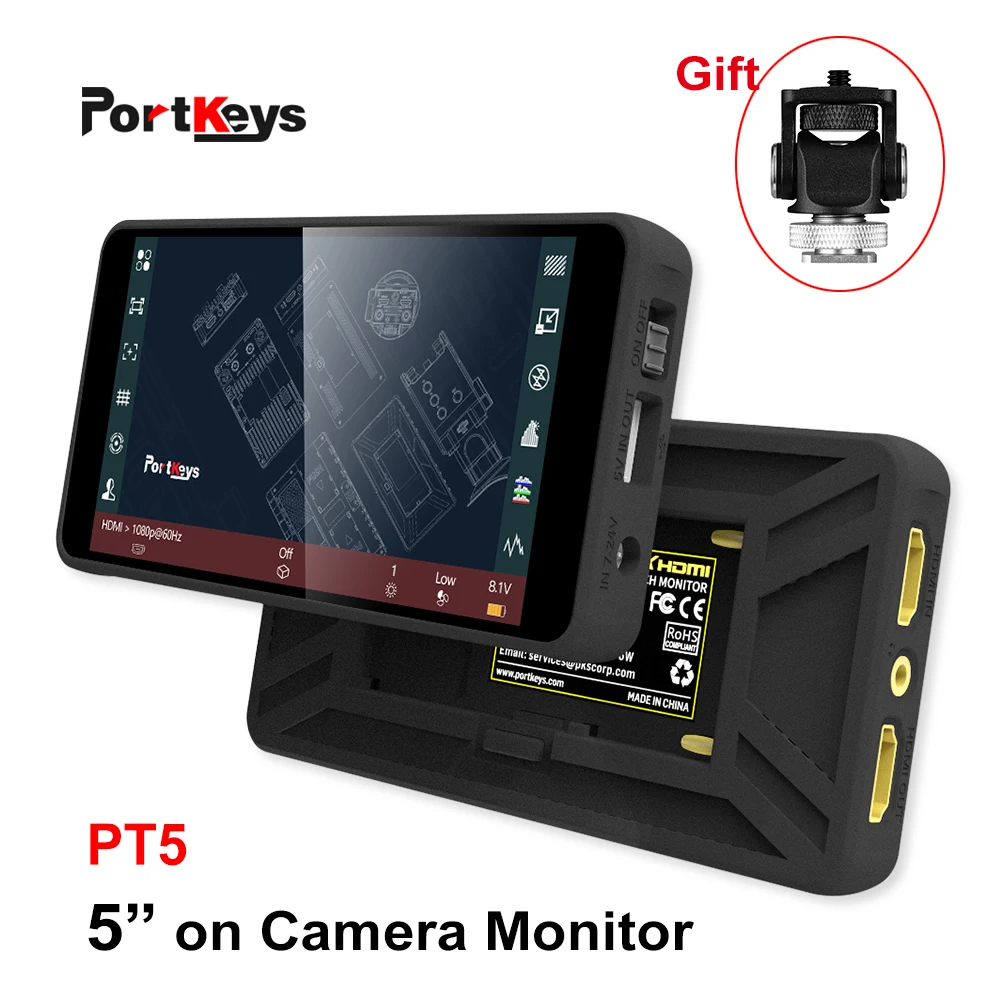 Portkeys PT5 Monitor 5 Inch UHD 4K Touch Screen 1920*1080 3D LUT Support HDMI on Camera DSLR Field Monitor New Version of P6