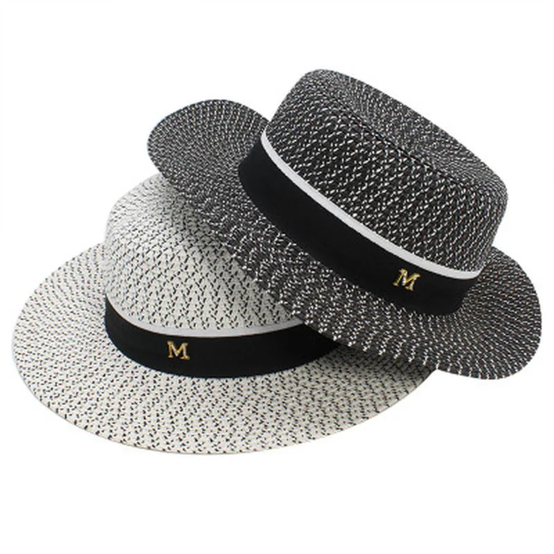 

sun hats flat top wide brim solid color ribbon band women hats spring summer black white summer spring beach outdoor women hats
